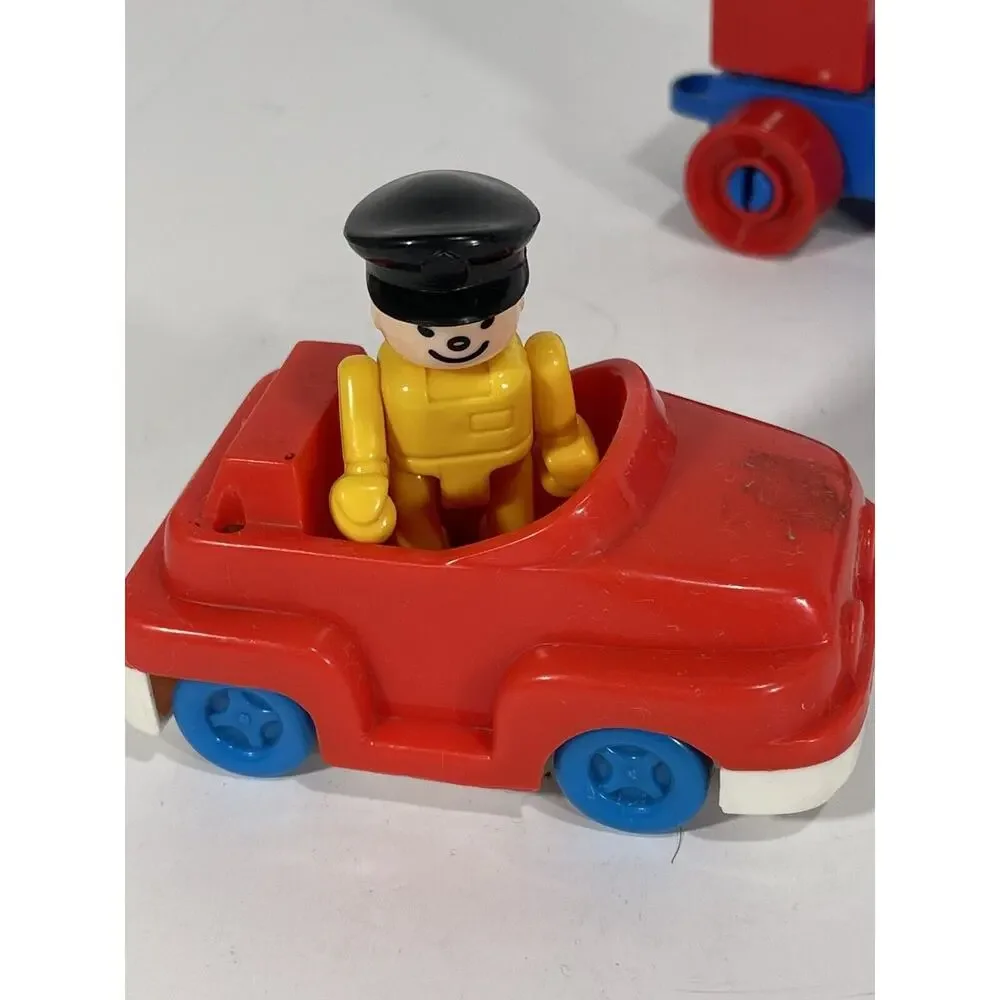 Lot 6 Vintage Illco Little People Car + Lego Train Cars + 70’s Toy Cop Black Hat